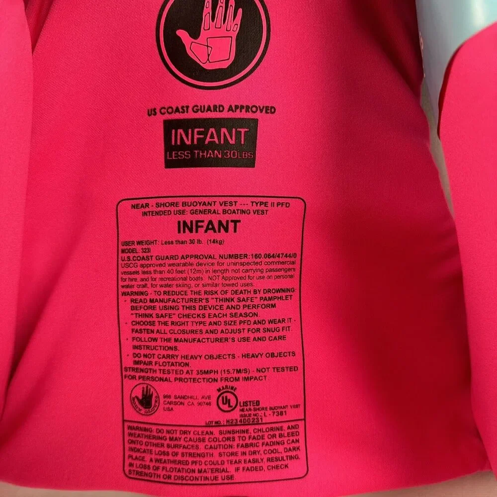 Body Glove Infant Pink Evoprene PFD Life Jacket Vest <30lbs NWT